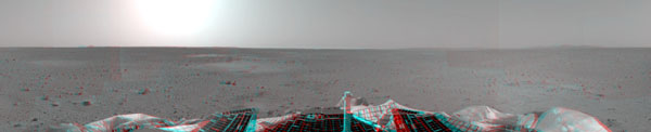 A 3D image of the Martian surface. Don't forget to use your red-green glasses when viewing this image. Image credit NASA/JPL.