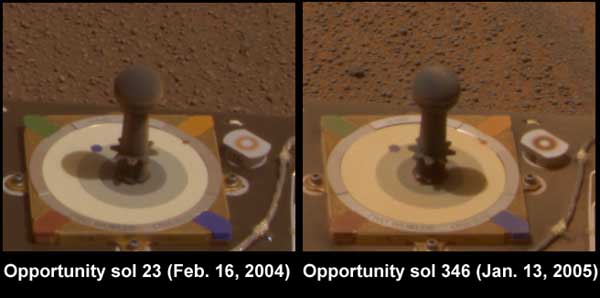 Opportunity, dust comparison. Image credit NASA/JPL.