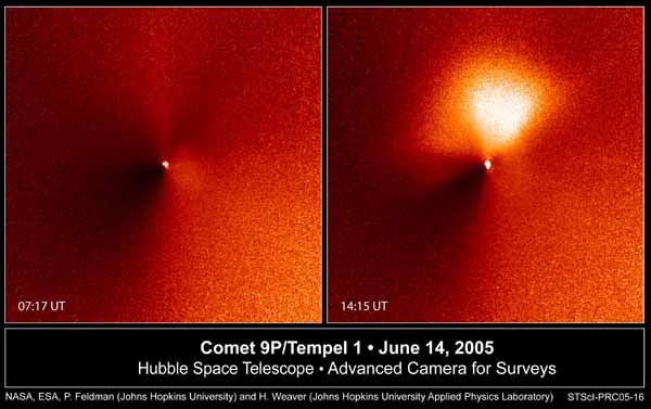 Tempel 1 outburst on June 14.  Image credit NASA/ESA/JHU. 