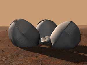 Beagle 2 on Mars with its inflated air bags.  All Rights Reserved Beagle 2. 
