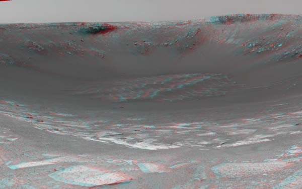 At Endurance crater - 3D anaglyph detail. Image credit NASA/JPL.