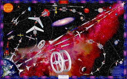 Jon Roger's poster based on the rocket ships found in The Spaceship Handbook. Click on this image to go to the ARA Press web page for this poster. Image Copyright © 2002, Jon C. Rogers