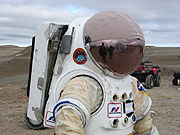 The Hamilton Sunstrand Concept Mars Spacesuit. Click on this picture to view more images from the Mars Institute Web Site.