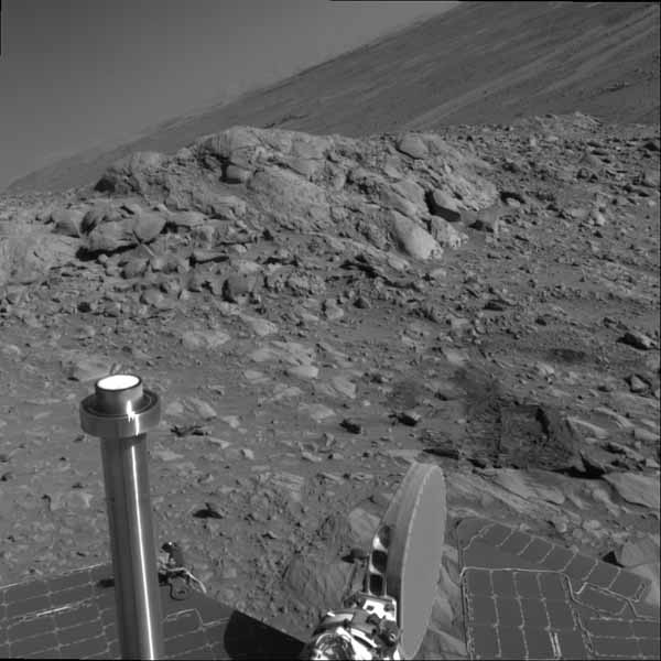 View from the hills, grey scale. Image credit NASA/JPL.