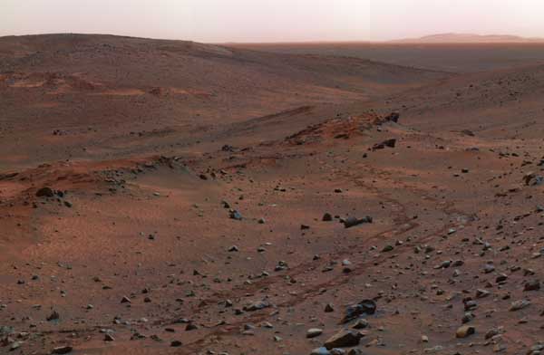 Spirit, an image of distant hills. Image credit NASA/JPL.