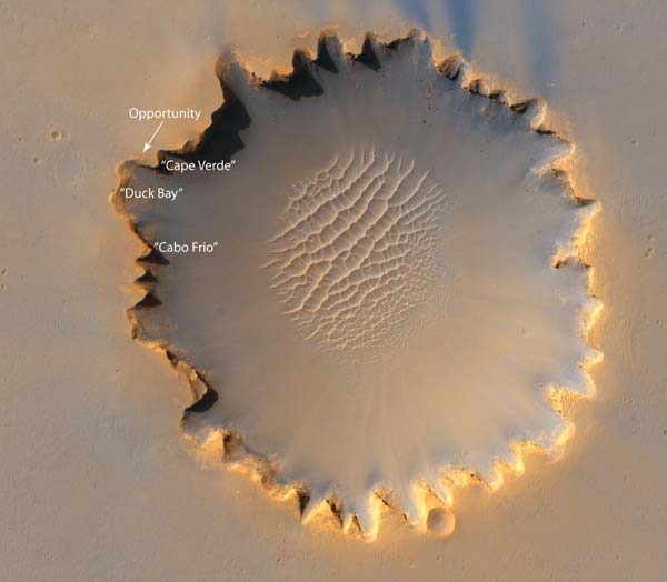 Victoria Crater as seen from space by HiRISE. Image credit NASA/JPL.